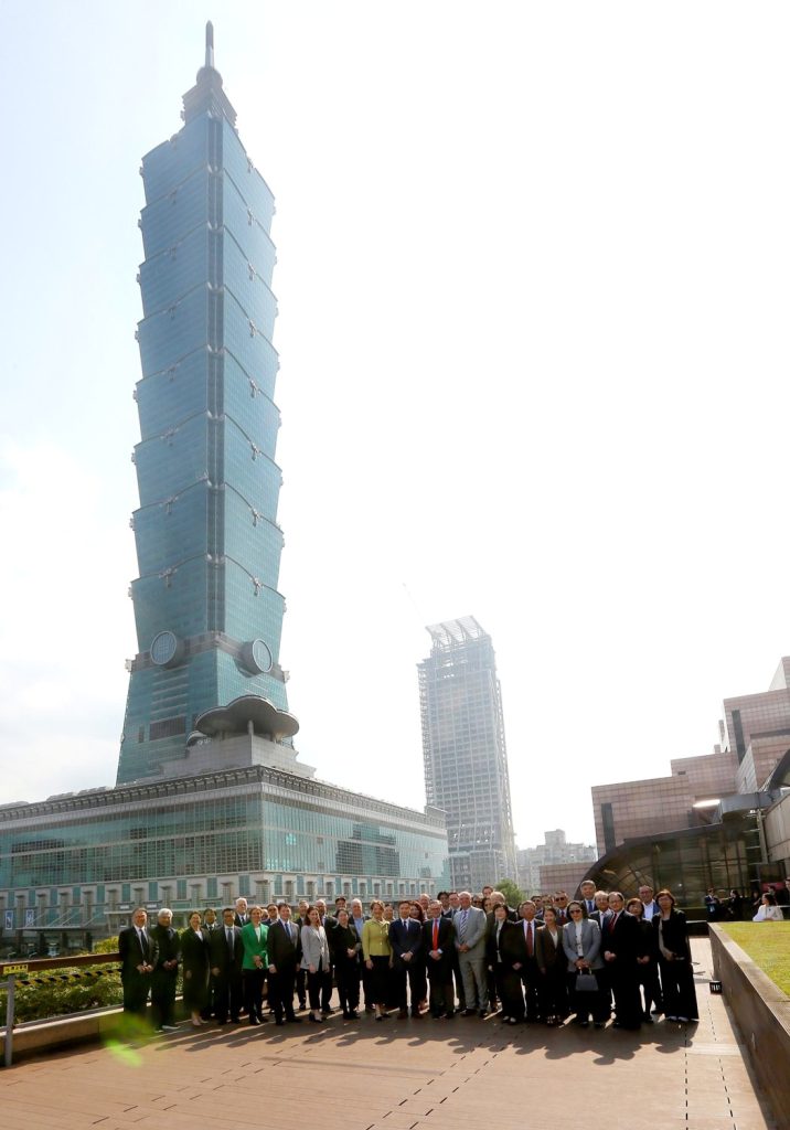 The 2025 Chairman's Delegation group picture with TAITRA in front of Taipei 101